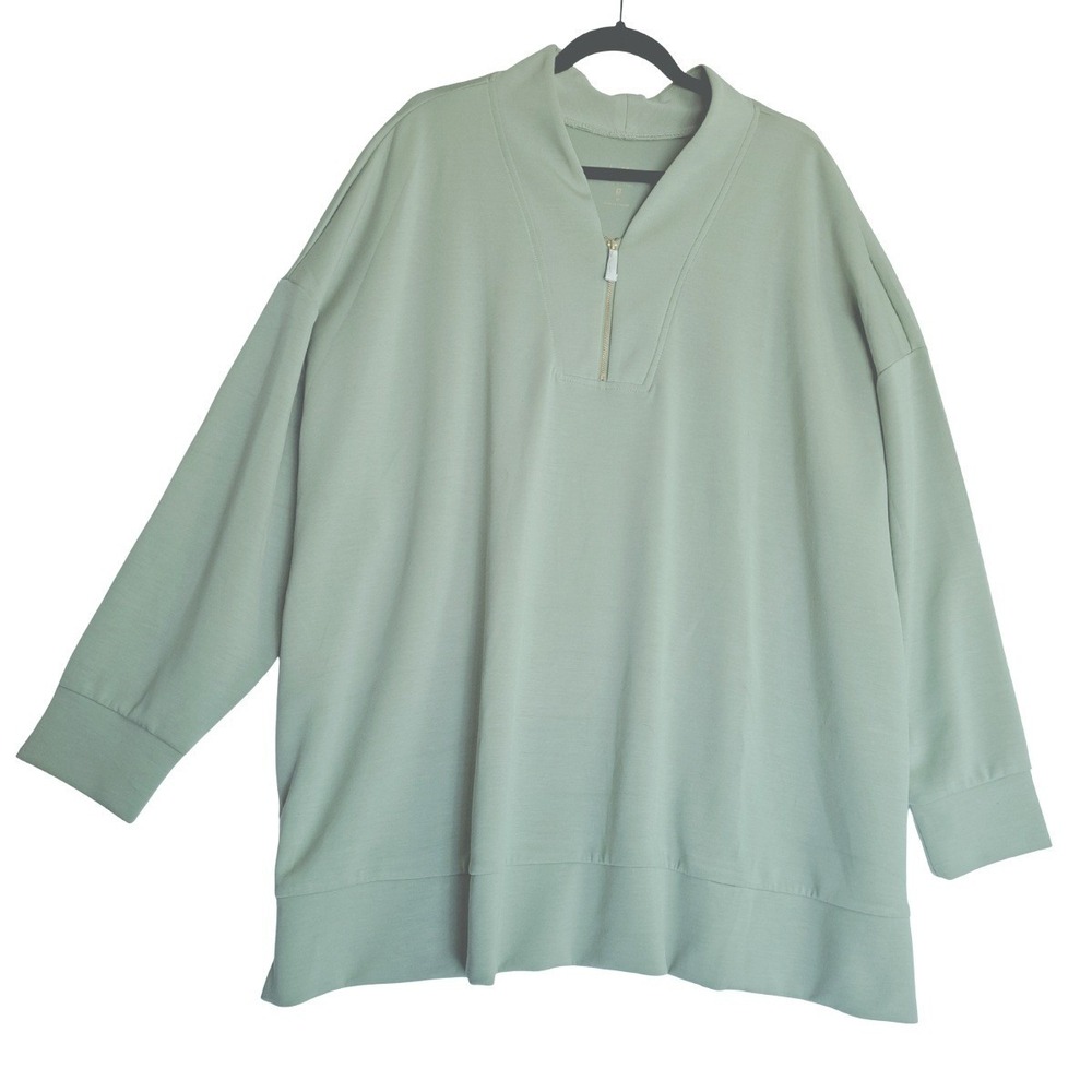 Belle Kim Gravel Sweatshirt Women's 4X  Quarter Zip Tunic Sage Green Cozy Casual